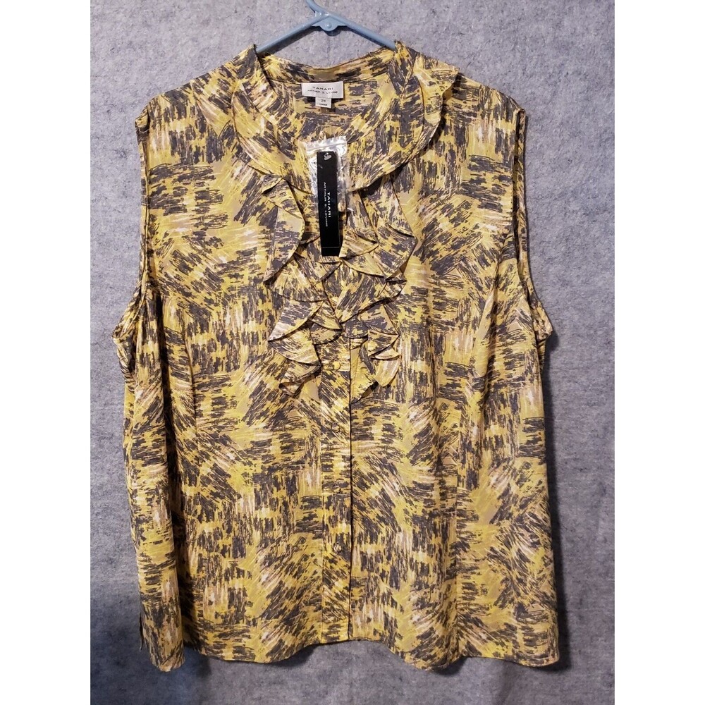 Tahari Arthur S Levine Blouse Womens Top 2X Ruffle Front New with Tags gold